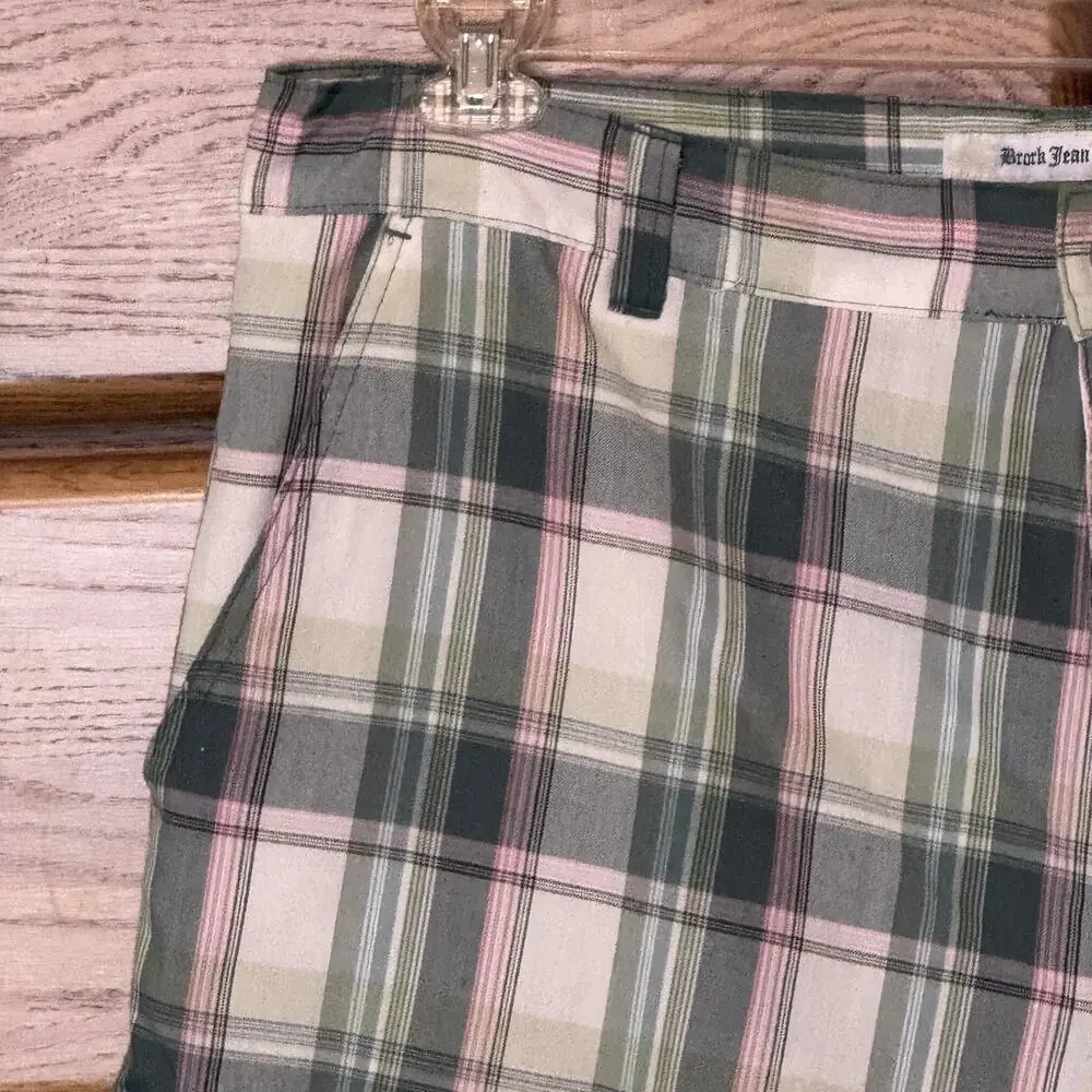 Men’s 42 Bermuda shorts green white pink madras plaid golf brand Brork Jeans
